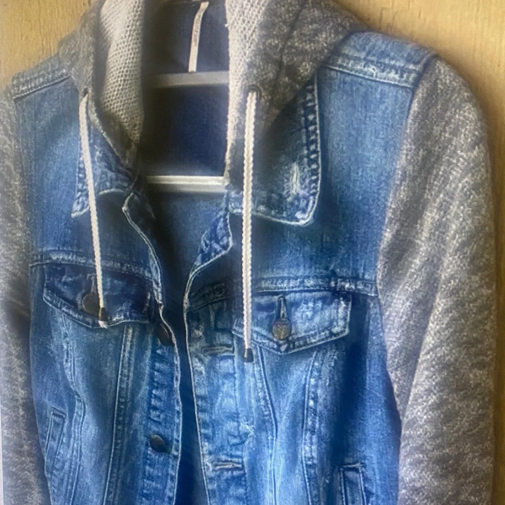 Free People Denim Jacket with Gray Knit Sleeves - Picture 2 of 7